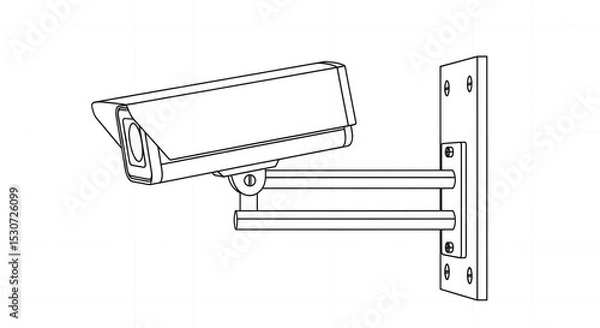 Obraz A line drawing of a security camera mounted on a wall with a bracket and visible screws shown