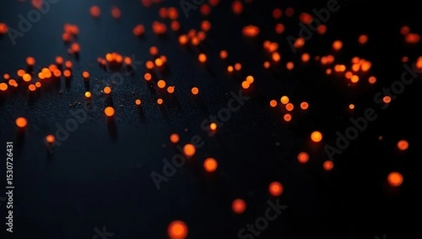 Obraz Bright orange particles glow and move across a dark textured background, creating a vivid, energetic, and immersive abstract scene.