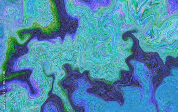 Fototapeta Abstract Psychedelic Marble Swirls in Blue and Green 