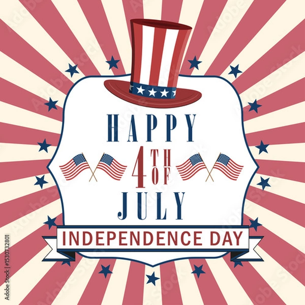 Fototapeta Happy 4th of July background with US national flag, fireworks and stars. USA Independence Day background.