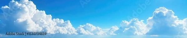 Fototapeta Vast, fluffy cumulus clouds dominate a brilliant blue sky, creating a breathtaking, serene landscape Perfect for themes of weather, nature, freedom, and tranquility , sunlight, overhead