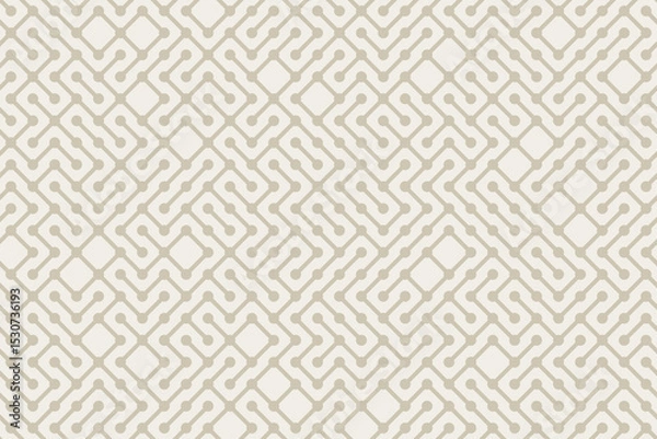 Fototapeta Monochrome technology background, neutral earthy colors, abstract geometric bg with random placed design elements, seamless vector pattern intricate chaotic connected shapes grid