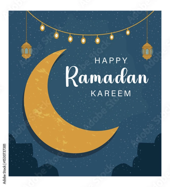 Obraz Ramadan Night Scene with Crescent Moon, Star, and Lanterns-02