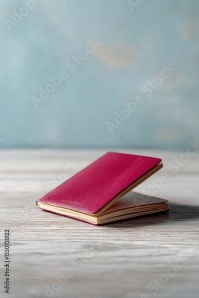 Obraz Open passport on a desk beside investment book, Financial independence