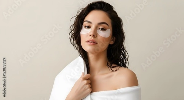 Obraz Woman with under eye patches and white towel