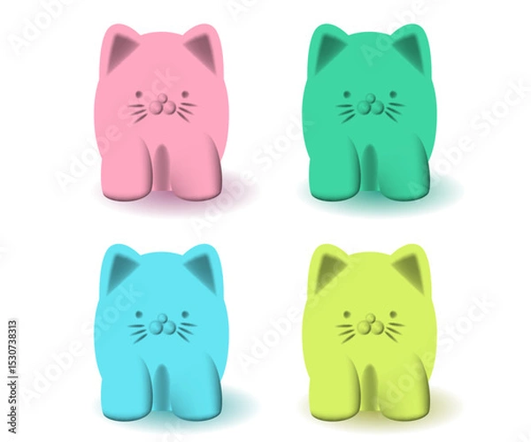 Fototapeta Color cats. Set of vector objects. Cute icons of pastel colors.