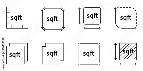 Fototapeta Place size measurement icon in square feet. FT2 sign symbol for building land, home, or interior floor area. Minimal vector outline