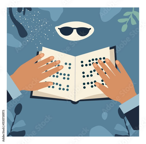 Obraz World Braille Day Vector Illustration Set - Diverse Hands Reading Braille Graphics for Awareness & Accessibility-01