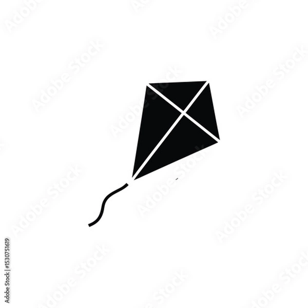 Fototapeta Simple Black and White Kite Illustration with String on a Clean Background