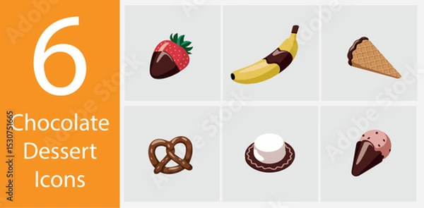 Obraz 6 Chocolate Icons – Tasty Flat Vector Set for Food Blogs, Apps, and Print Design