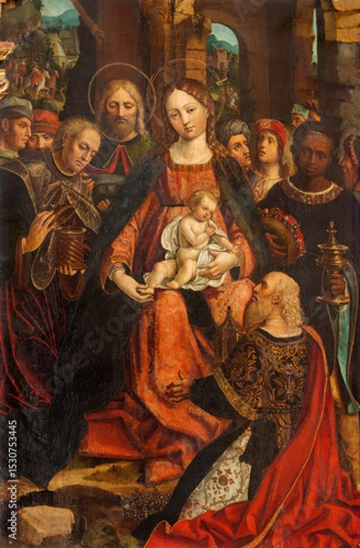 Fototapeta Asti -  The detail of painting of Polytriptych of the Three Magi in the church Collegiata di San Secondo by Gandolfino da Roreto (1520).