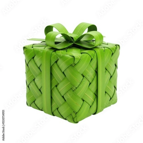 Obraz Woven leaf gift box with bow isolated on white background