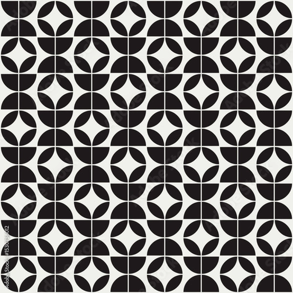 Fototapeta Mid century modern floral geometric pattern in black and white. Graphical illustration for a unique textiles and home décor.	
