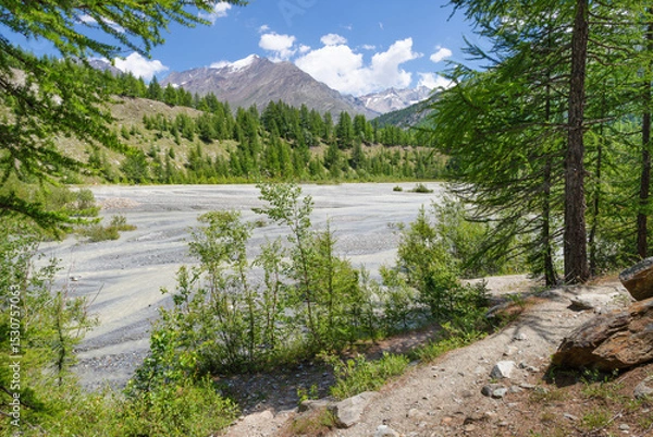 Fototapeta The glacial watercourse under Dom peak in Walliser alps.
