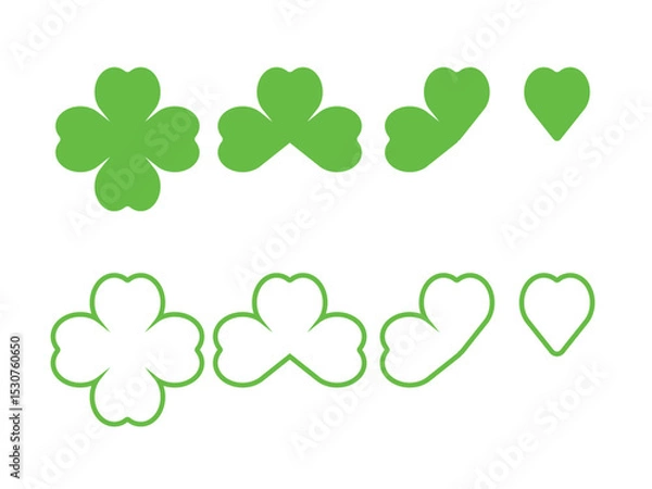 Obraz Set of clover leaves in flat and outline style. Vector.