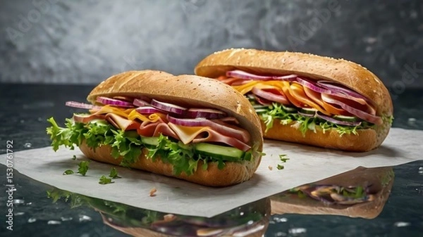 Obraz Two fresh submarine sandwiches.