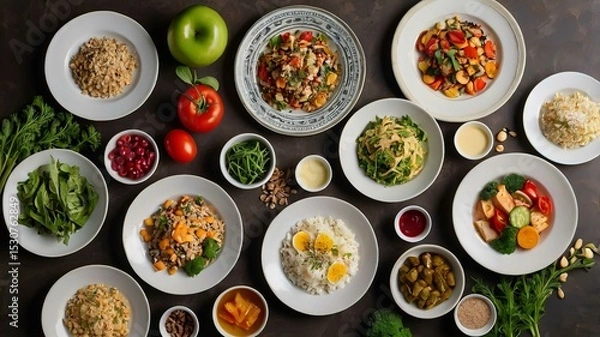 Obraz Various plates of healthy food.
