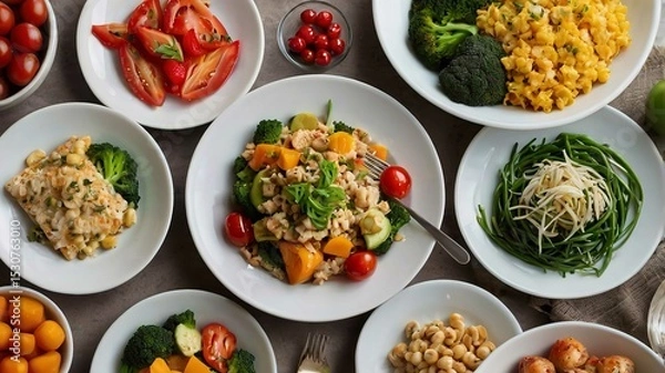 Obraz Various plates of healthy food.