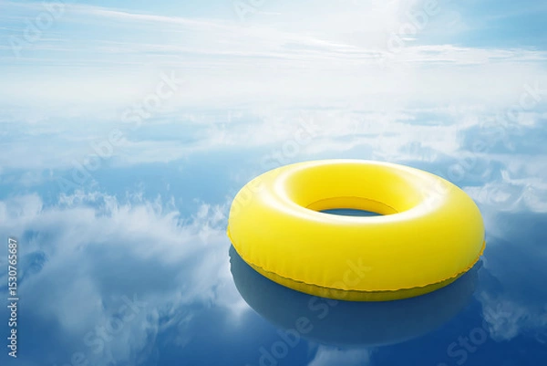 Fototapeta Serene Solitude: Yellow Float Drifting on Calm Ocean Waters