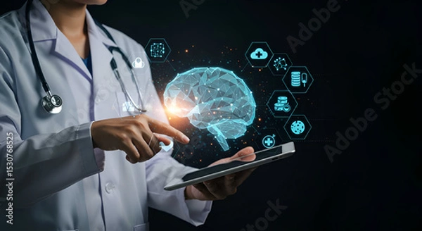 Fototapeta Brain Scan with Digital Interface