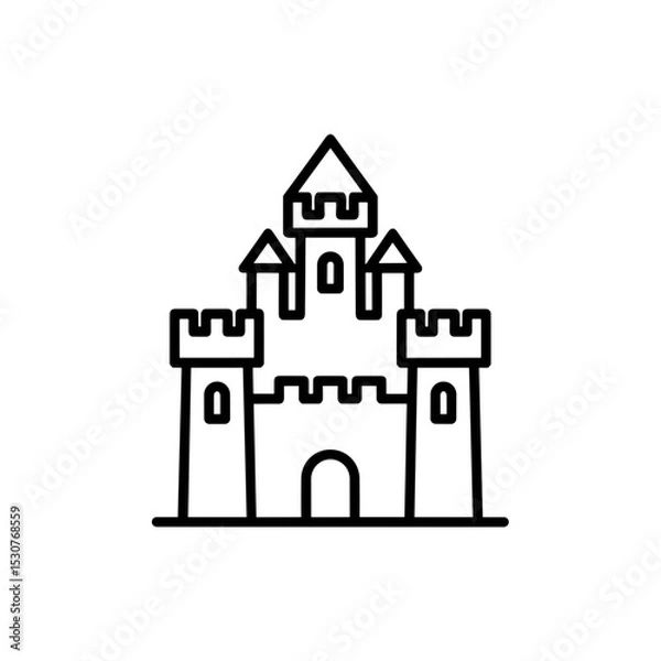 Fototapeta Outline illustration of a castle with towers and walls  
