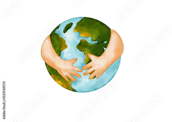Fototapeta Hands of the globe. Hug the planet Earth. Earth day concept. Illustration isolated on white background. The pace of ecology and pollution of the planet. High quality photo