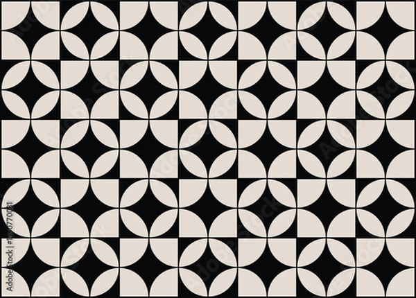 Fototapeta Mid century modern floral geometric pattern in black and white. Graphical illustration for a unique banners, textiles and home décor.	
