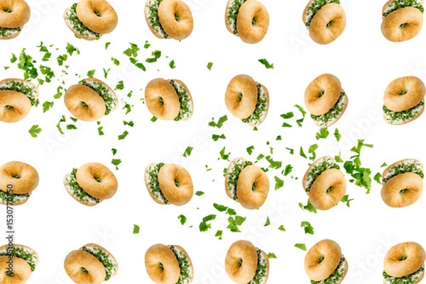 Obraz Bagel Pattern on White Background, Round Bread Bun Minimal Wallpaper with Copy Space