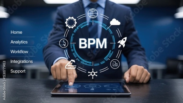 Fototapeta Business process management system interface on a tablet.
