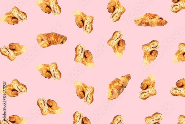 Obraz Croissant Pattern, Bakery Cake Minimal Wallpaper with Copy Space