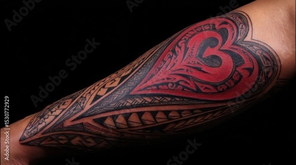 Fototapeta Intricate Tribal Tattoo Design on Forearm with Decorative Patterns