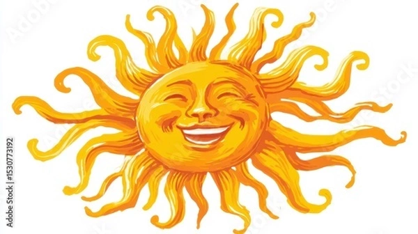 Fototapeta Happy Smiling Sun Illustration with Bright Yellow Rays and Joyful Face