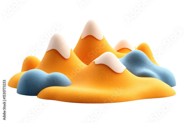 Fototapeta Stylized 3D Mountain Landscape Rendering with Snow-Capped Peaks and Blue Accents