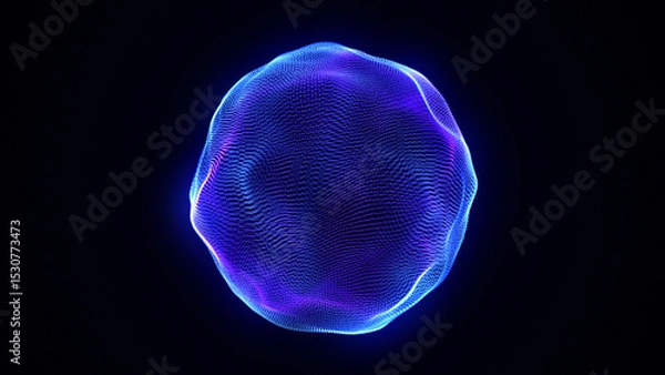 Fototapeta Neon futuristic 3d sphere, virtual reality, abstract technology concept. Vibrant particle liquid sphere. Purple and blue gradient technology sphere. Artificial Intelligence, big data. 