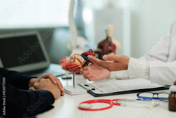 Fototapeta Patient with heart pain consulting a specialist to identify the cause and receive treatment guidance.