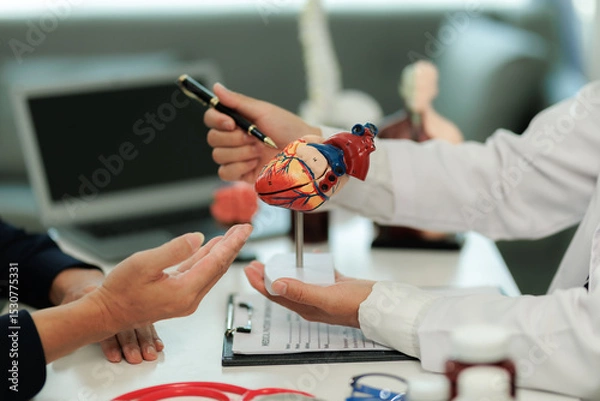 Fototapeta Patient with heart pain consulting a specialist to identify the cause and receive treatment guidance.