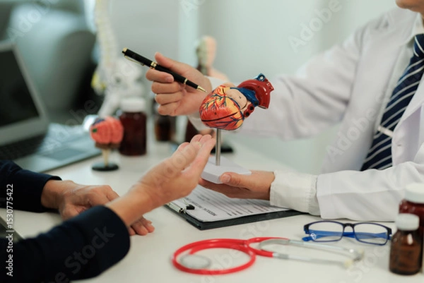 Fototapeta Patient with heart pain consulting a specialist to identify the cause and receive treatment guidance.
