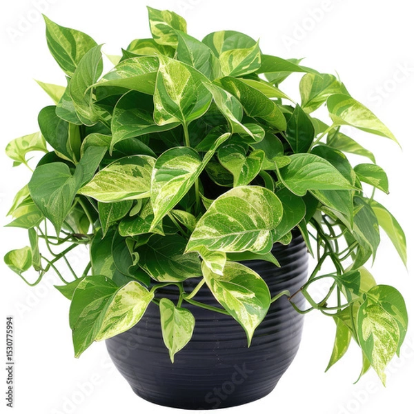 Fototapeta Golden Pothos In A Pot. Indoor Evergreen Vine. Home Gardening, Urban Jungle Concept. Isolated On White.