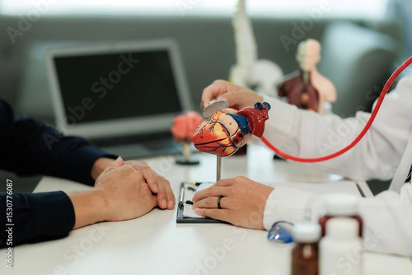 Fototapeta Patient with heart pain consulting a specialist to identify the cause and receive treatment guidance.