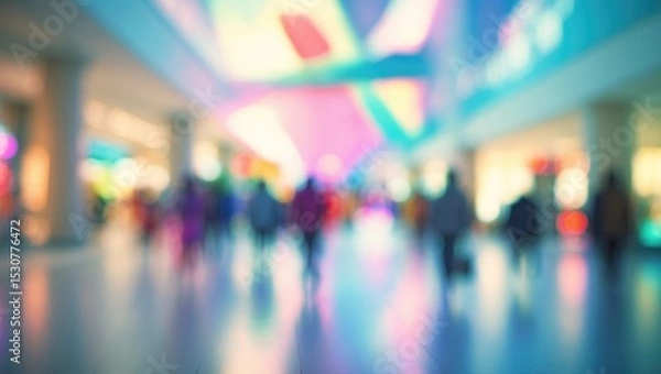Fototapeta BLURRED OFFICE BACKGROUND, OPEN SPACE HALL INTERIOR, MODERN OPEN SPACE, COMMERCIAL HALL WAY, BACKDROP FOR MARKET OR SUPERMARKET