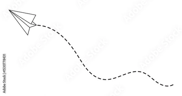 Obraz Paper Airplane Dashed Flight Path Icon – Minimal Vector Design