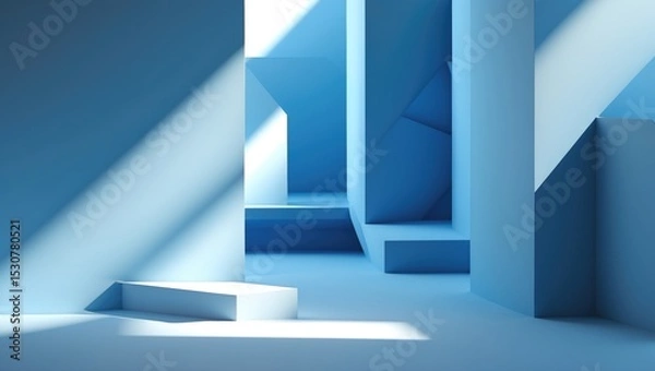 Fototapeta Blue abstract geometric wall and corners featuring modern design elements