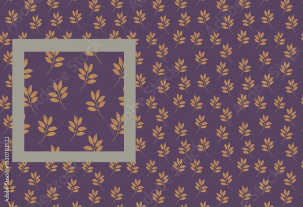 Fototapeta Botanical foliage purple pattern wallpaper. Yellow autumn leaves on small branches illustration. September leaf fall