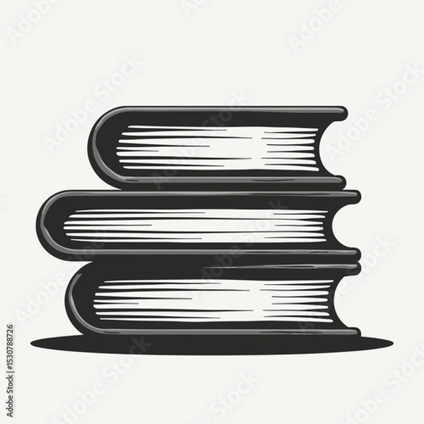 Fototapeta Stack of three hardcover books with white pages in black design  