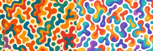 Fototapeta Colorful abstract patterns featuring vibrant shapes in a playful design with smooth curves and multiple hues