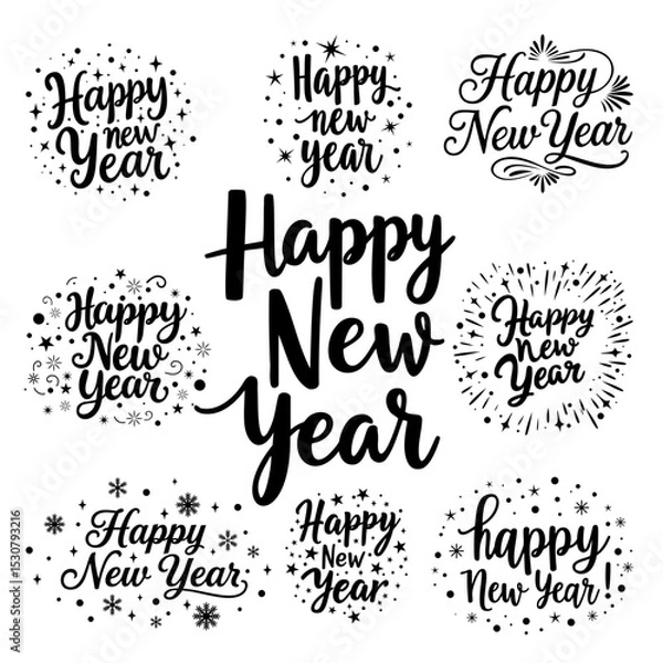 Fototapeta Happy New Year lettering set. Calligraphy vector illustration.