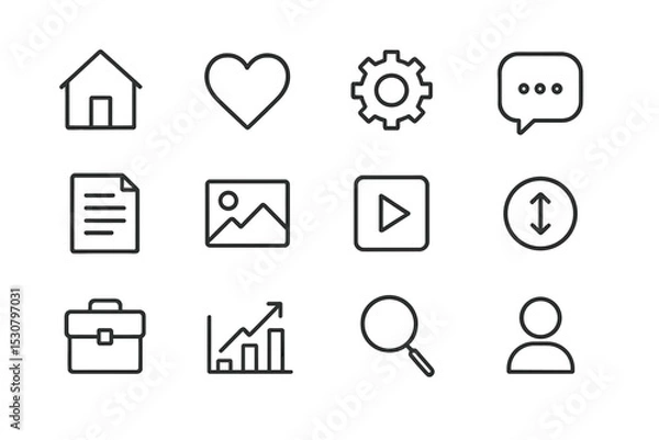 Fototapeta Collection of minimalistic icons representing various activities and concepts related to home, communication, and productivity