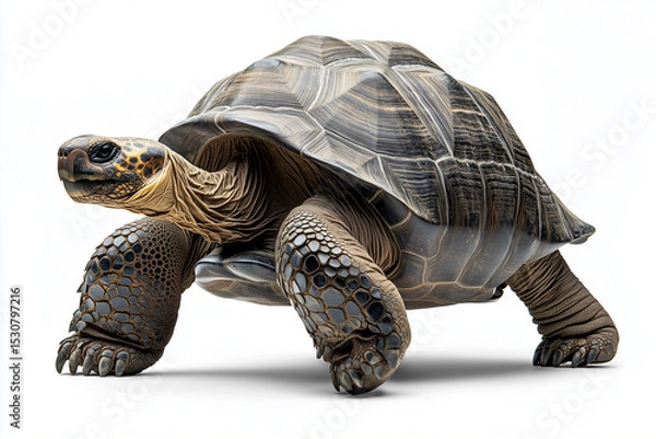Fototapeta Majestic Galapagos Tortoise with Textured Shell and Legs Isolated on White Background Studio Shot
