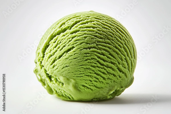 Fototapeta Single Bright Green Scoop of Matcha Flavored Ice Cream on White Background