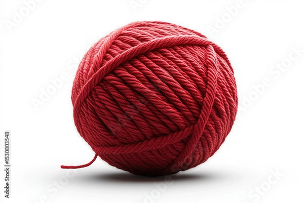 Fototapeta A Single Ball of Dark Red Yarn CloseUp, Perfect for Crafting Projects on White